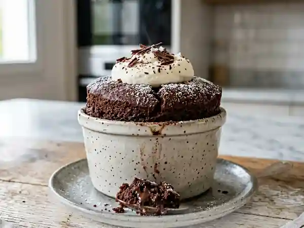 Gâteau au chocolat express au micro-ondes pour une personne - Photo de présentation