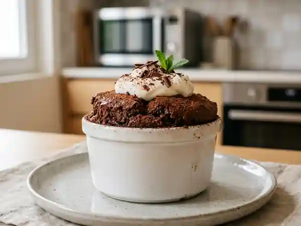 Gâteau au chocolat express au micro-ondes pour une personne - Photo de présentation