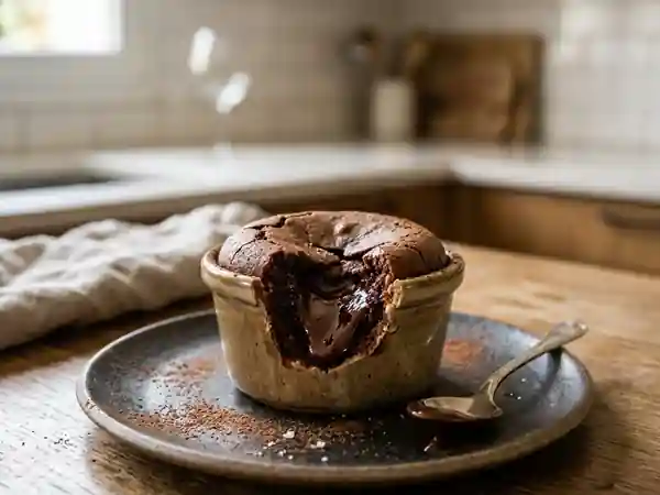 Gâteau au chocolat mi-cuit fondant et gourmand pour une personne - Photo de présentation