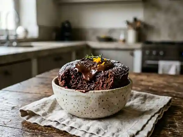 Gâteau au chocolat moelleux express au micro-ondes pour une personne - Photo de présentation