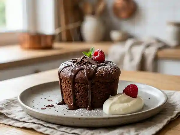 Gâteau au chocolat ultra rapide au micro-ondes pour une personne - Photo de présentation