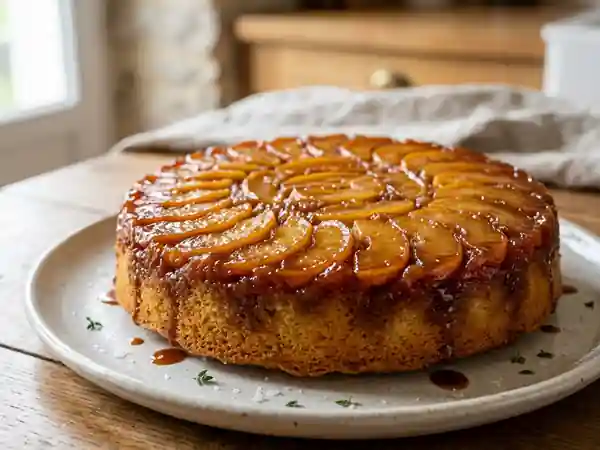 Gâteau aux pommes renversé et caramélisé - Photo de présentation
