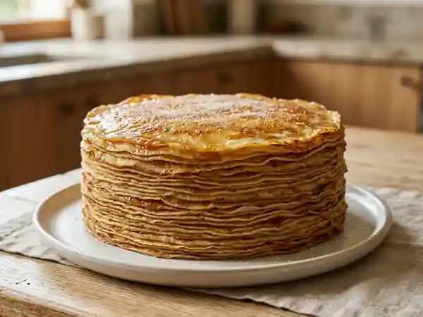 Gâteau de crêpes fondant au rhum et abricot - Photo de présentation