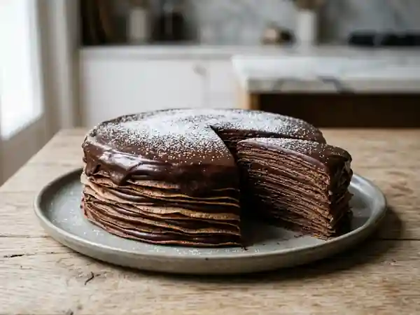Gâteau de crêpes au chocolat fondant facile et rapide - Photo de présentation
