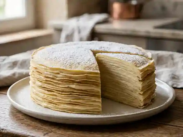Gâteau de crêpes gourmand à la crème vanillée - Photo de présentation