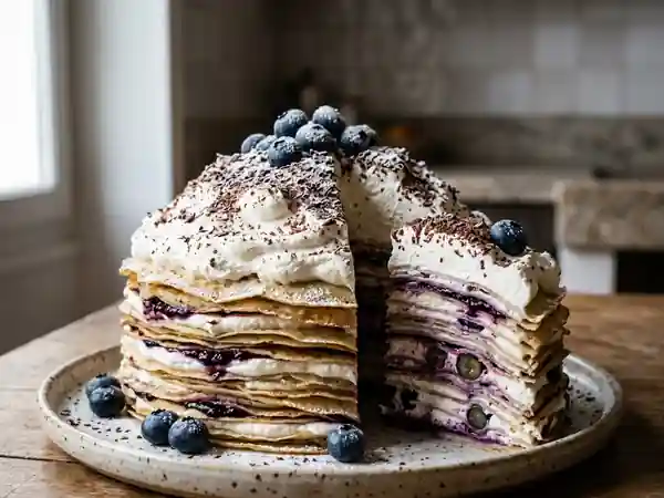 Gâteau de Crêpes Onctueux Myrtille et Chocolat - Photo de présentation