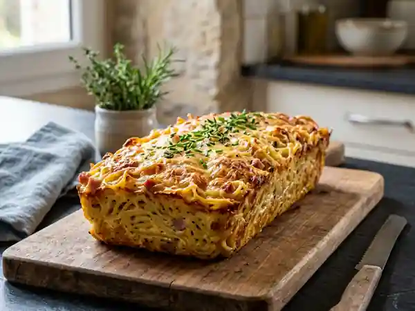 Gâteau de nouilles fondant et sa croûte dorée - Photo de présentation