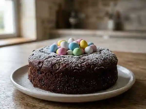 Gâteau de Pâques moelleux au chocolat et décoration festive - Photo de présentation