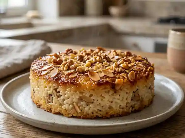 Gâteau de riz crémeux aux éclats de noix - Photo de présentation