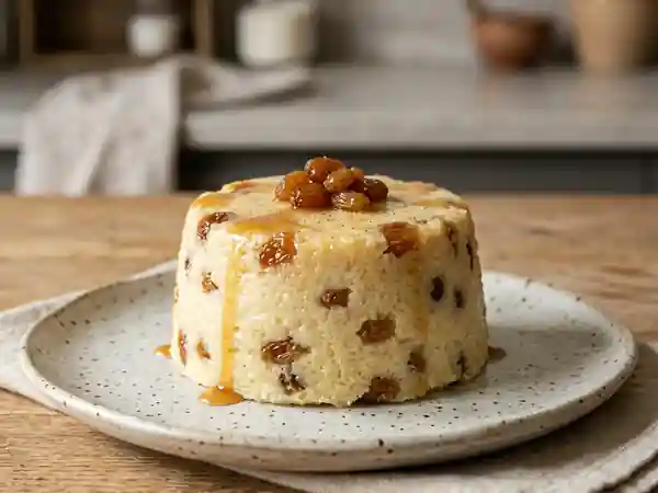 Gâteau de semoule fondant au rhum et raisins - Photo de présentation