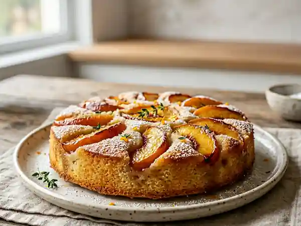 Gâteau de semoule aux pêches fondant et gourmand - Photo de présentation