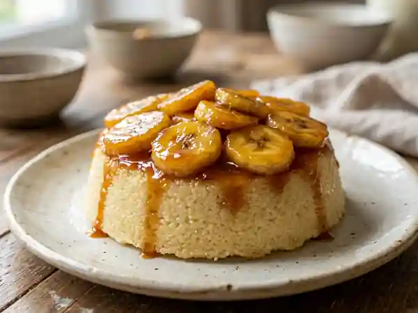 Gâteau de semoule caramélisé à la banane : dessert fondant et gourmand - Photo de présentation