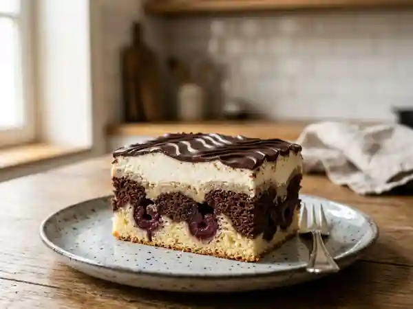 Gâteau Donauwellen traditionnel allemand aux cerises et chocolat - Photo de présentation