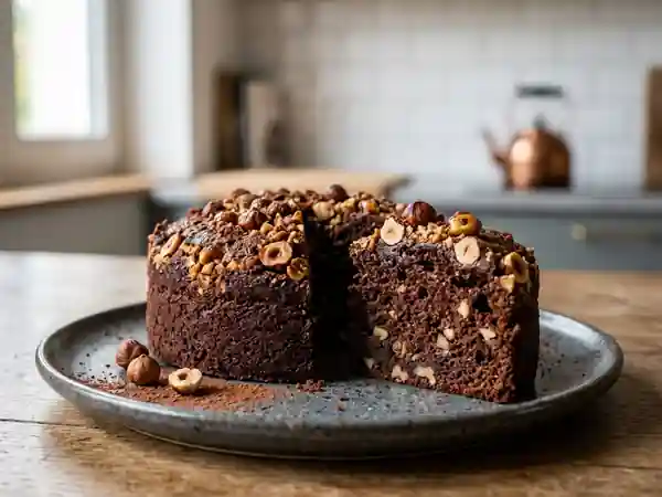 Gâteau fondant cacao et noisettes croquantes - Photo de présentation