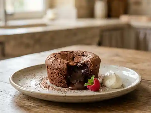 Gâteau fondant au chocolat léger et moelleux pour une personne - Photo de présentation