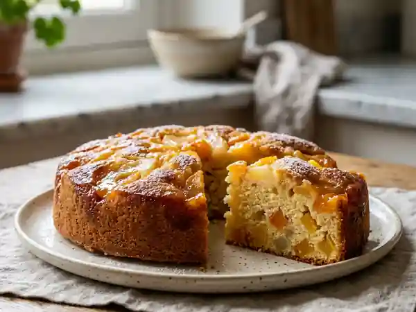 Gâteau fondant aux fruits au sirop et vanille - Photo de présentation