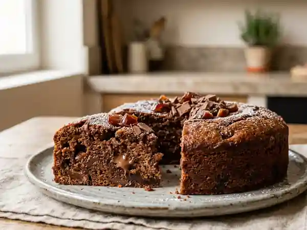 Gâteau fondant dattes et chocolat au lait - Photo de présentation