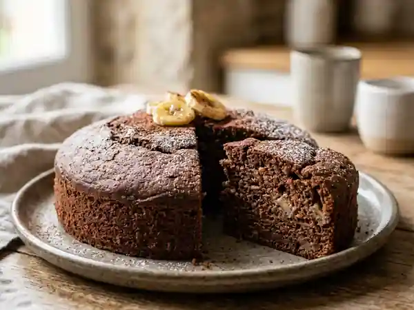 Gâteau léger au chocolat et à la banane : dessert moelleux et sain - Photo de présentation
