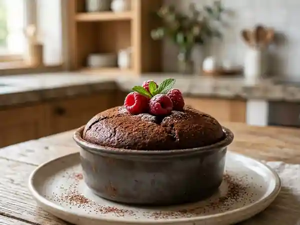 Gâteau léger au chocolat moelleux et sain pour une personne - Photo de présentation