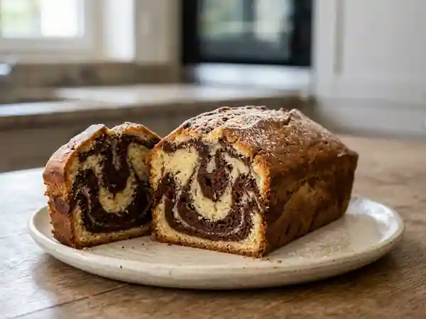 Gâteau marbré moelleux au chocolat et vanille - Photo de présentation