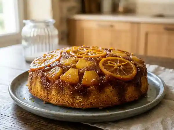 Gâteau moelleux à l'ananas et à l'orange caramélisés - Photo de présentation