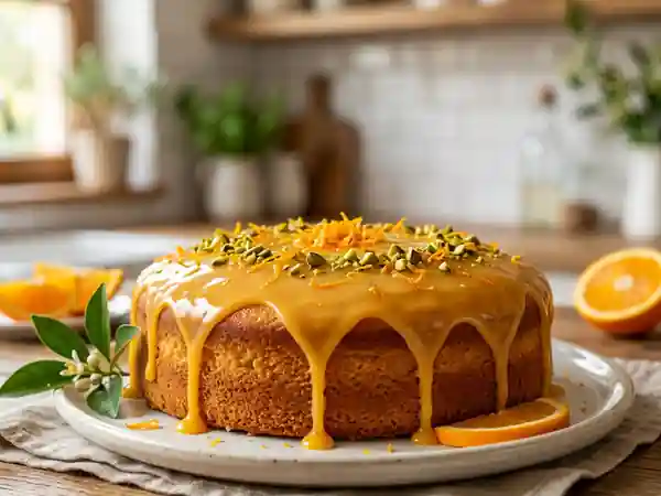 Gâteau moelleux à l'orange avec glaçage à la liqueur d'orange - Photo de présentation