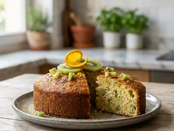Gâteau moelleux à l'orange et kiwi sans œuf : recette facile et gourmande - Photo de présentation