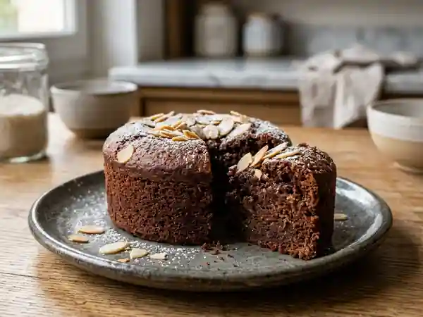 Gâteau moelleux au chocolat, amandes et vanille - Photo de présentation