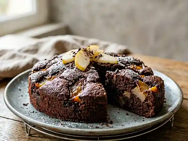 Moelleux fondant chocolat poire au yaourt - Photo de présentation