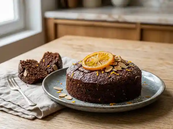 Fondant chocolat noir, orange et amandes - Photo de présentation