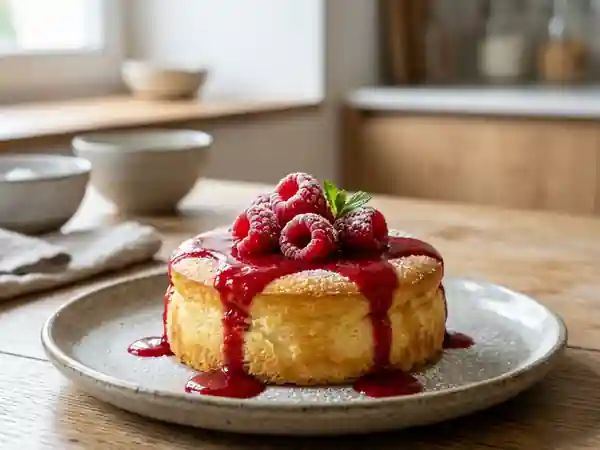 Gâteau nuage au fromage blanc et framboises - Photo de présentation