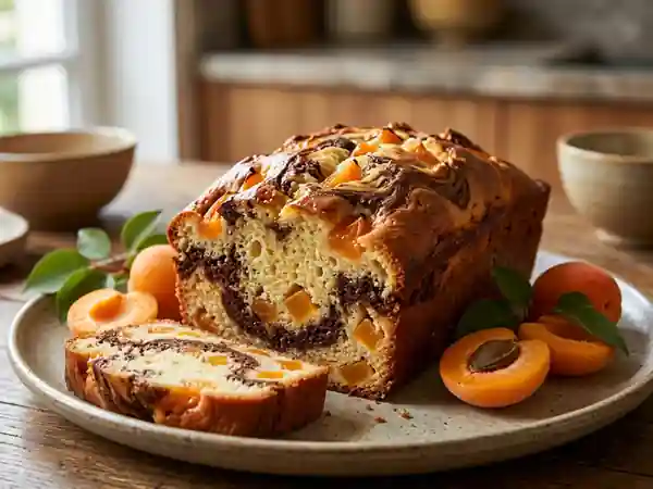 Gâteau moelleux au lait et abricot marbré chocolat - Photo de présentation