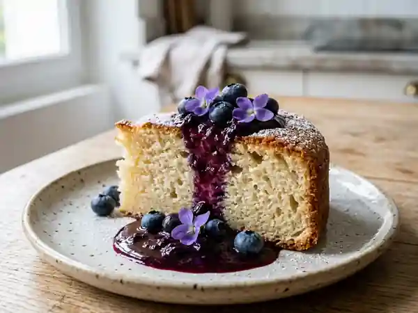Gâteau yaourt aérien au coulis de bleuets - Photo de présentation