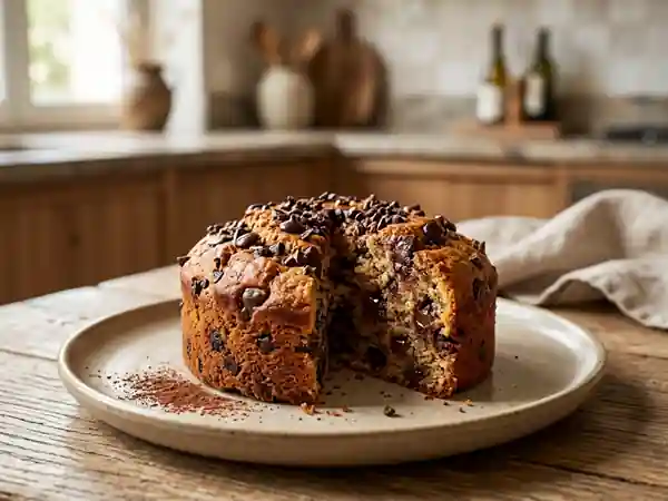 Gâteau moelleux aux éclats de fèves de chocolat noir - Photo de présentation