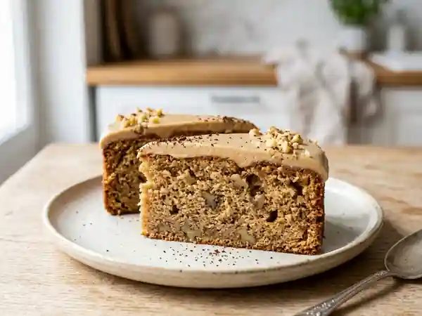 Gâteau moelleux aux noix avec glaçage onctueux au café - Photo de présentation