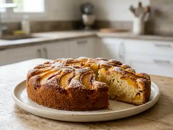 Moelleux fondant aux pêches et vanille - Photo de présentation