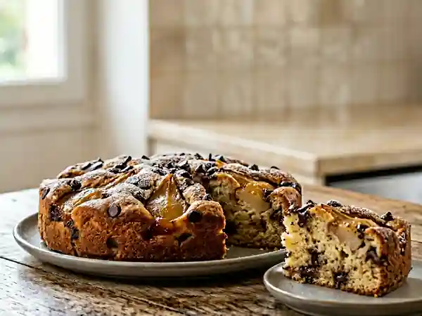 Moelleux fondant poire et pépites de chocolat - Photo de présentation