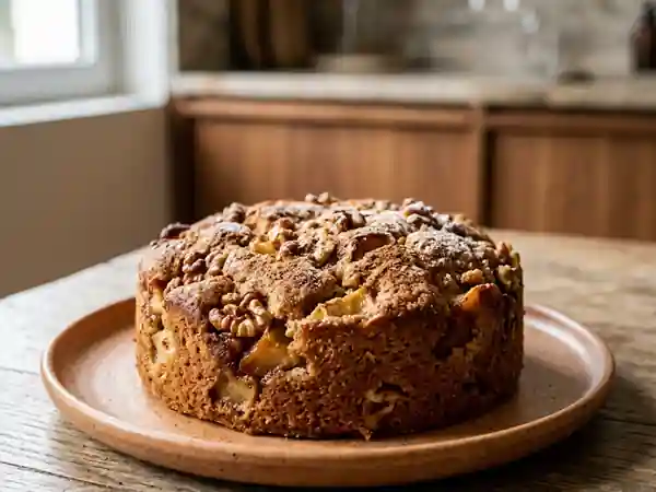 Gâteau moelleux aux pommes, noix et cannelle - Photo de présentation