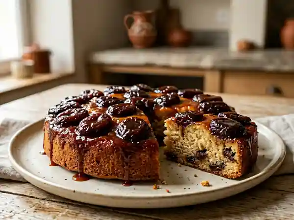 Gâteau moelleux caramélisé aux pruneaux fondants - Photo de présentation