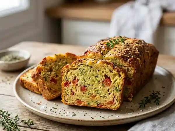 Gâteau moelleux de courgettes aux tomates fraîches - Photo de présentation