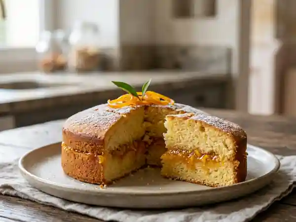 Gâteau moelleux fourré à la marmelade d'orange maison - Photo de présentation