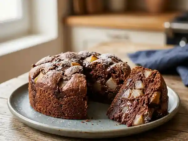 Gâteau moelleux rapide poires et chocolat fondant - Photo de présentation
