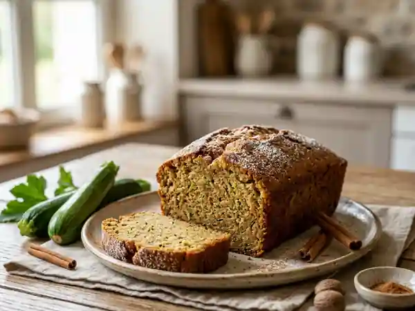 Gâteau moelleux sucré aux courgettes et épices douces - Photo de présentation