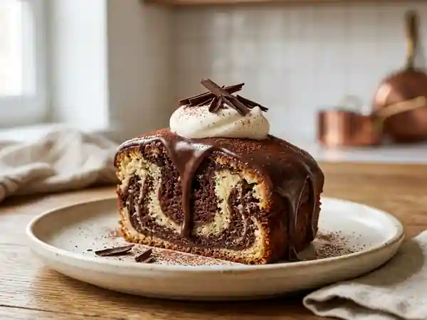 Gâteau Noir et Blanc Fondant au Chocolat et Vanille - Photo de présentation
