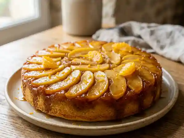 Gâteau renversé aux pommes et à l'orange : dessert moelleux et fruité - Photo de présentation
