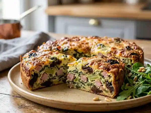 Gâteau de blettes fondant au jambon et pruneaux - Photo de présentation