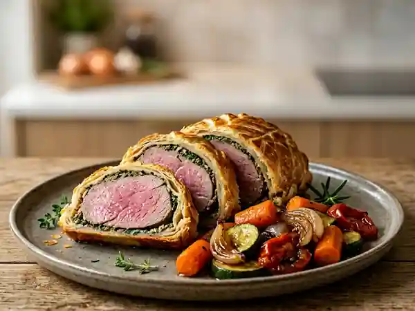Gigot d'Agneau en Croûte d'Herbes avec Légumes Confits - Photo de présentation