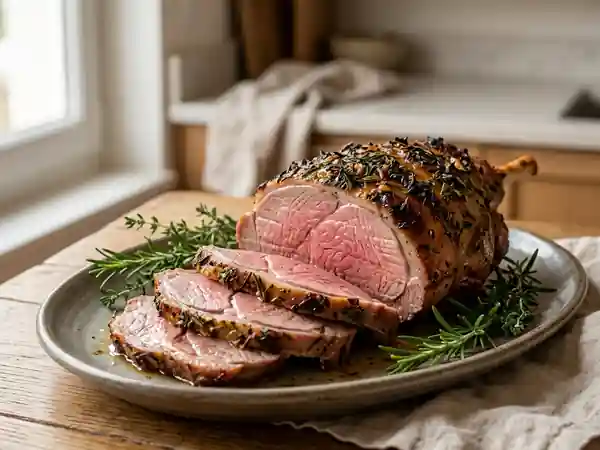 Gigot d'agneau rôti au romarin et à l'ail - Photo de présentation