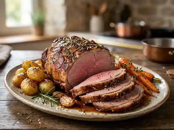 Gigot d'agneau rôti à la ficelle : recette traditionnelle savoureuse - Photo de présentation