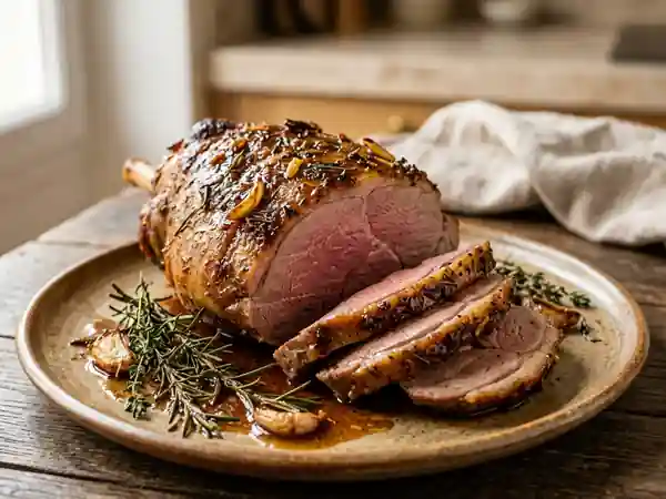 Gigot d'agneau rôti au miel et épices douces - Photo de présentation